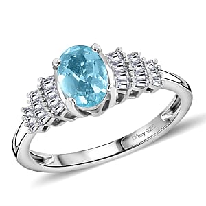 Premium Betroka Blue Apatite and Diamond 1.00 ctw Ring in Rhodium Over Sterling Silver (Size 6.0)