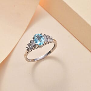 Premium Betroka Blue Apatite and Diamond 1.00 ctw Ring in Rhodium Over Sterling Silver (Size 6.0)