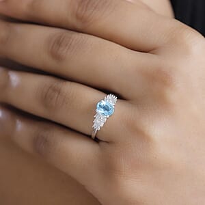 Premium Betroka Blue Apatite and Diamond 1.00 ctw Ring in Rhodium Over Sterling Silver (Size 6.0)