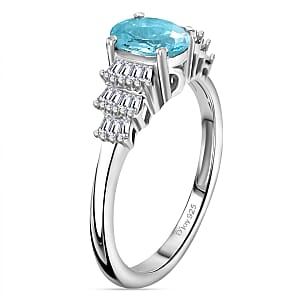 Premium Betroka Blue Apatite and Diamond 1.00 ctw Ring in Rhodium Over Sterling Silver (Size 6.0)