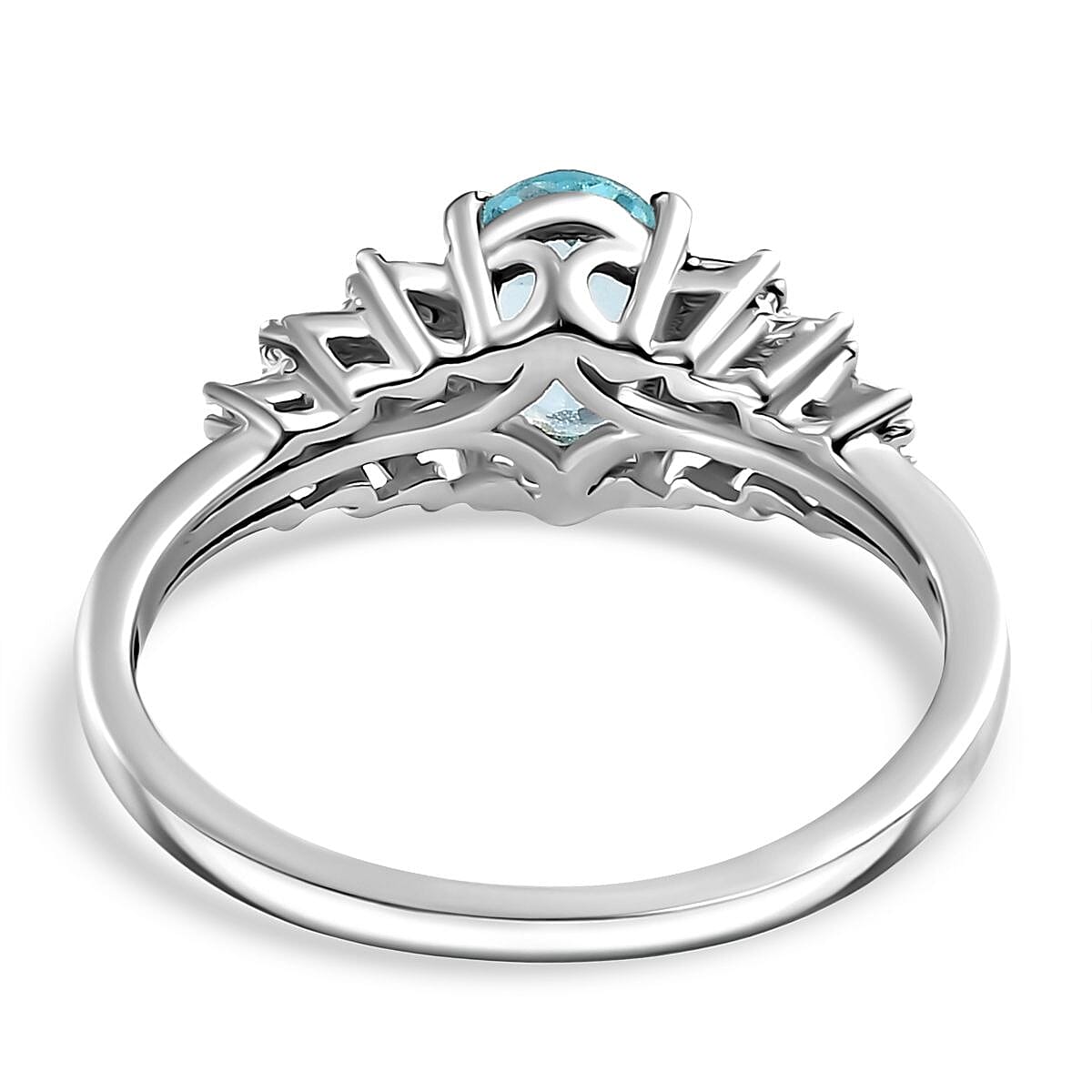 Premium Betroka Blue Apatite and Diamond 1.00 ctw Ring in Rhodium Over Sterling Silver (Size 6.0) image number 4