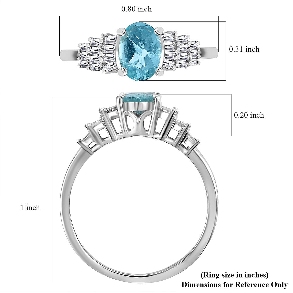 Premium Betroka Blue Apatite and Diamond 1.00 ctw Ring in Rhodium Over Sterling Silver (Size 6.0) image number 5