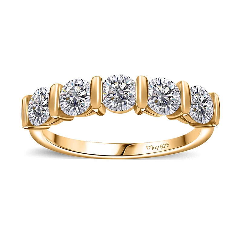 Moissanite 1.25 ctw Five Stone Ring in 18K Vermeil Yellow Gold Over Sterling Silver (Size 10.0)