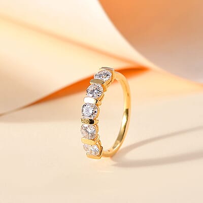 Moissanite 1.25 ctw Five Stone Ring in 18K Vermeil Yellow Gold Over Sterling Silver (Size 10.0)