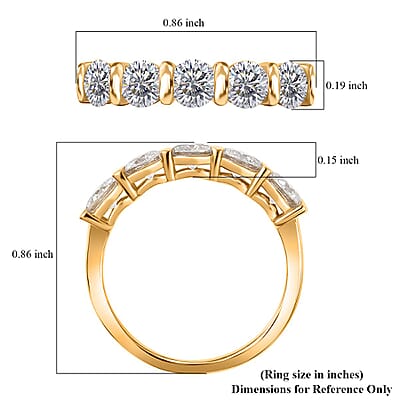 Moissanite 1.25 ctw Five Stone Ring in 18K Vermeil Yellow Gold Over Sterling Silver (Size 10.0)