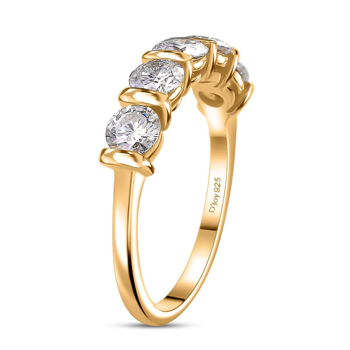 Moissanite 1.25 ctw Five Stone Ring in 18K Vermeil Yellow Gold Over Sterling Silver (Size 5.0) image number 3
