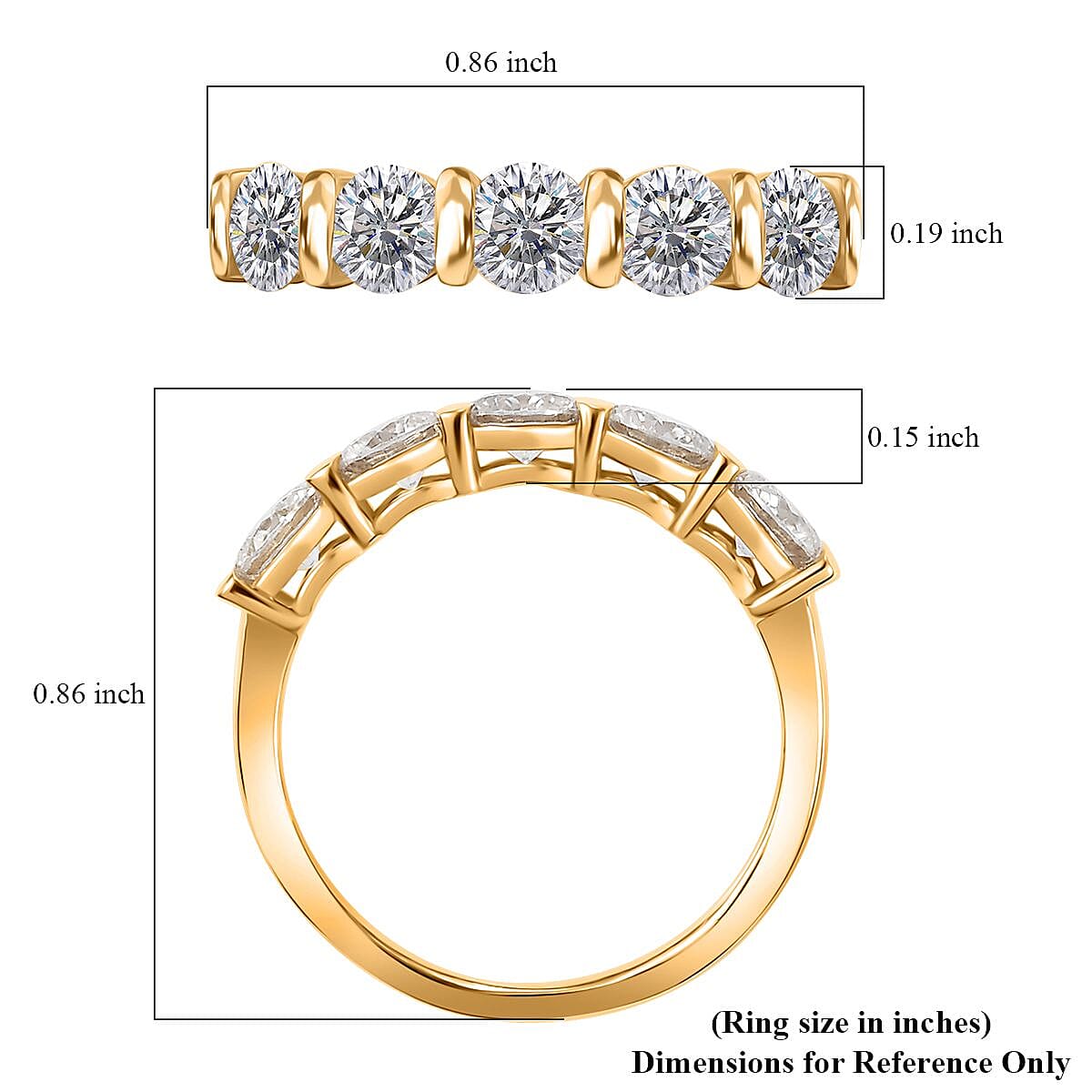 Moissanite 1.25 ctw Five Stone Ring in 18K Vermeil Yellow Gold Over Sterling Silver (Size 5.0) image number 5