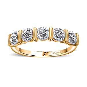 Moissanite 1.25 ctw Five Stone Ring in 18K Vermeil Yellow Gold Over Sterling Silver (Size 9.0)