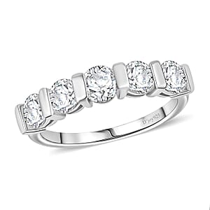 Moissanite 1.25 ctw 4 Stone Ring in Rhodium Over Sterling Silver (Size 6.0)