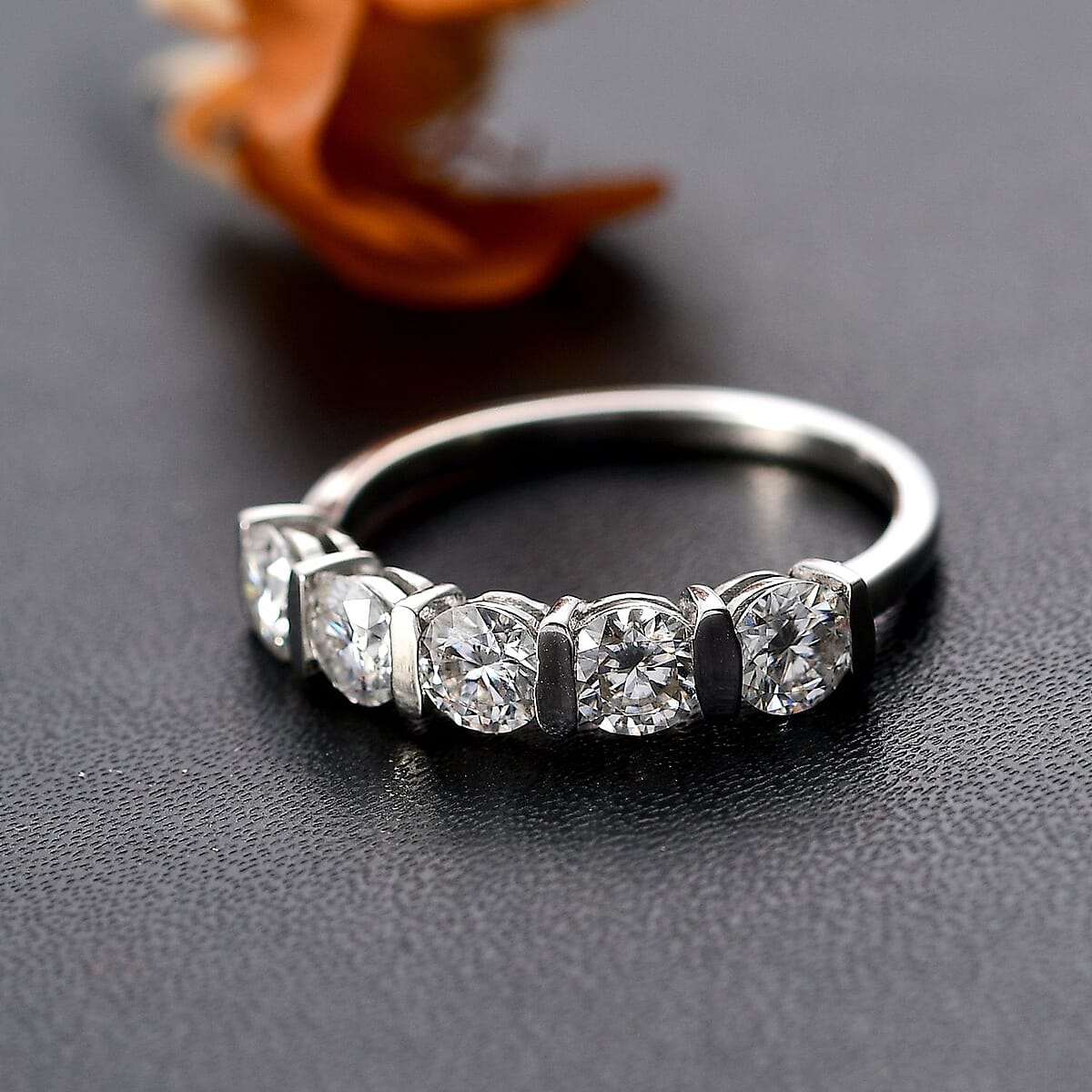 Moissanite 1.25 ctw 4 Stone Ring in Rhodium Over Sterling Silver (Size 6.0) image number 2