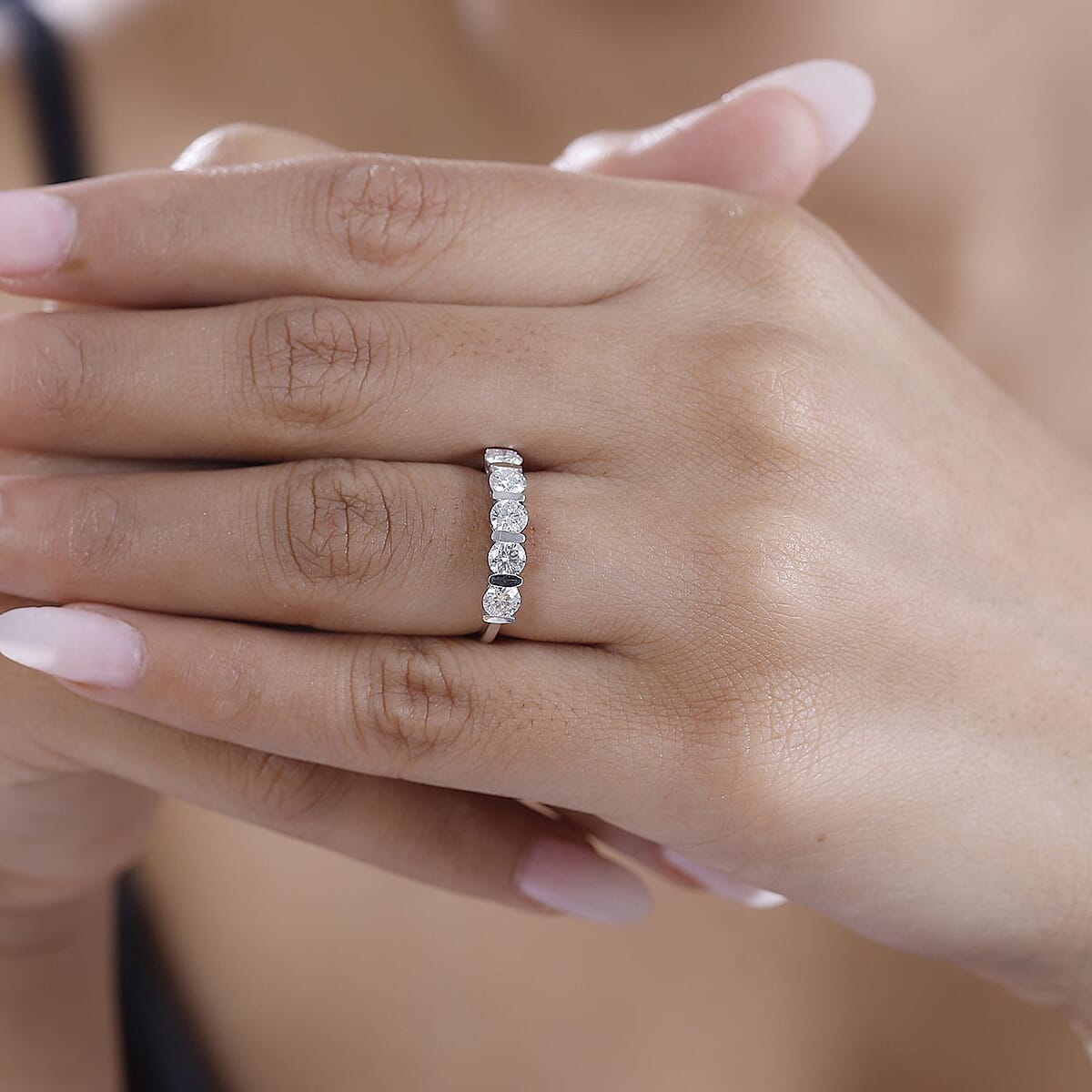 Moissanite 1.25 ctw 4 Stone Ring in Rhodium Over Sterling Silver (Size 6.0) image number 3