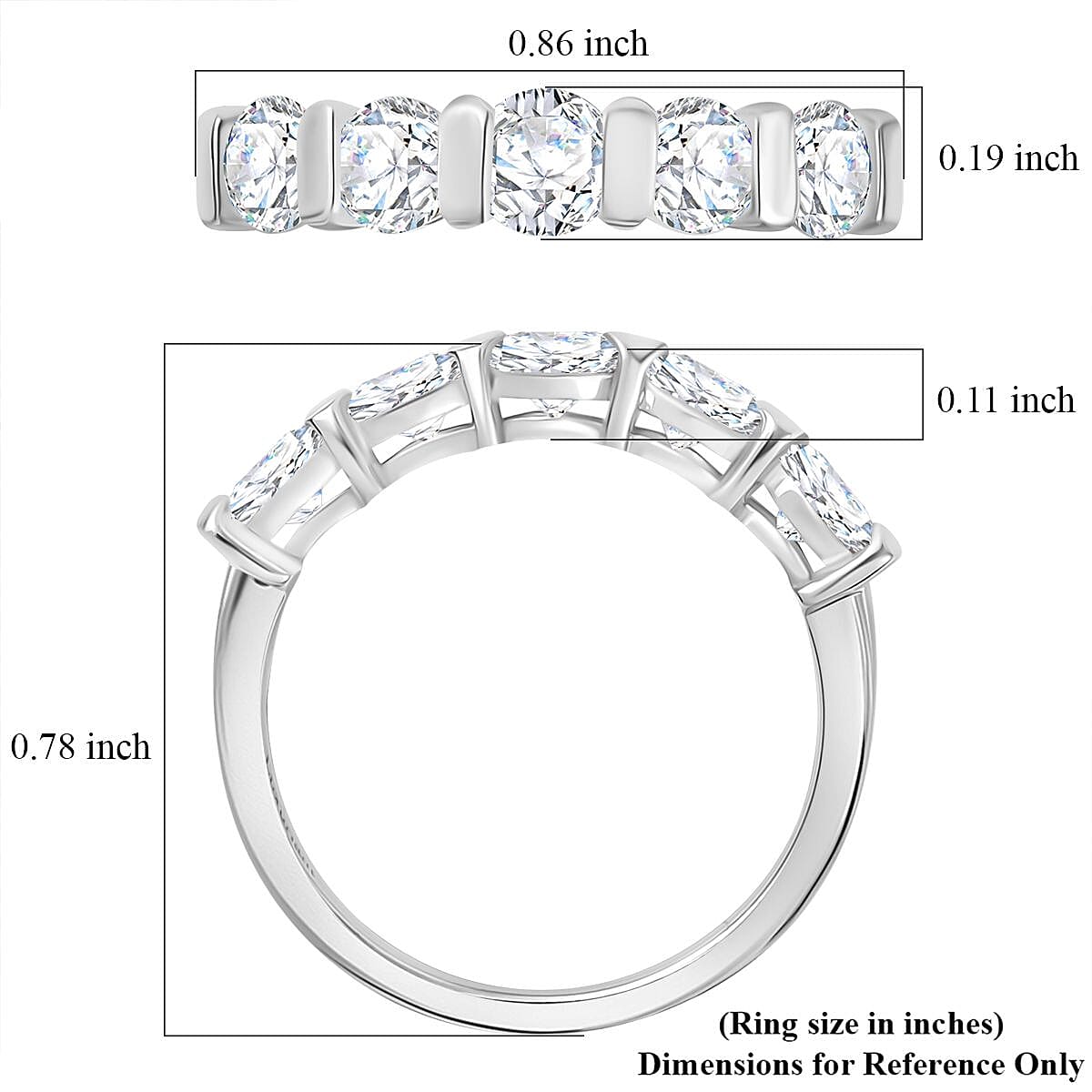 Moissanite 1.25 ctw 4 Stone Ring in Rhodium Over Sterling Silver (Size 6.0) image number 6