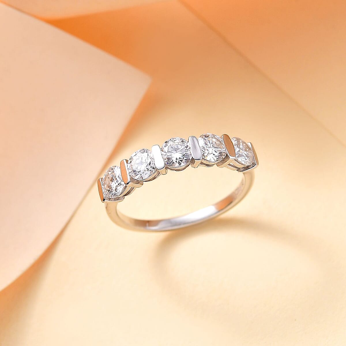 Moissanite 1.25 ctw 4 Stone Ring in Rhodium Over Sterling Silver (Size 9.0) image number 1