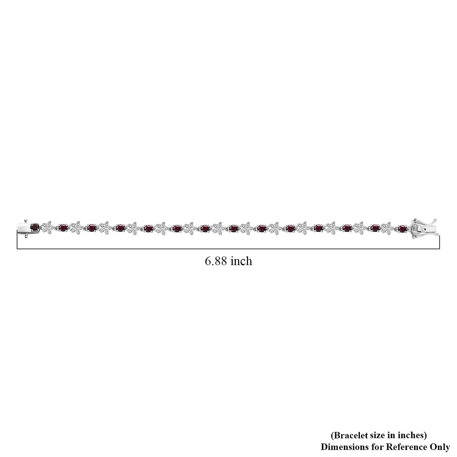 D'Joy Premium Anthill Garnet and Moissanite 4.80 ctw Flower Bracelet in Rhodium Over Sterling Silver (6.50 In)