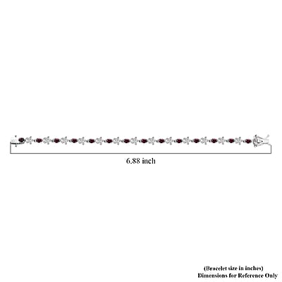 D'Joy Premium Anthill Garnet and Moissanite 4.80 ctw Flower Bracelet in Rhodium Over Sterling Silver (6.50 In)