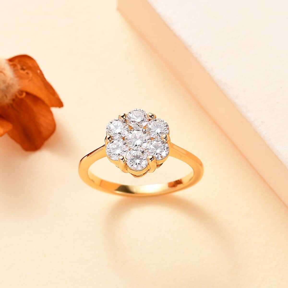 Moissanite Floral Ring in 18K Vermeil YG Over Sterling Silver (Size 10.0) 1.25 ctw image number 1