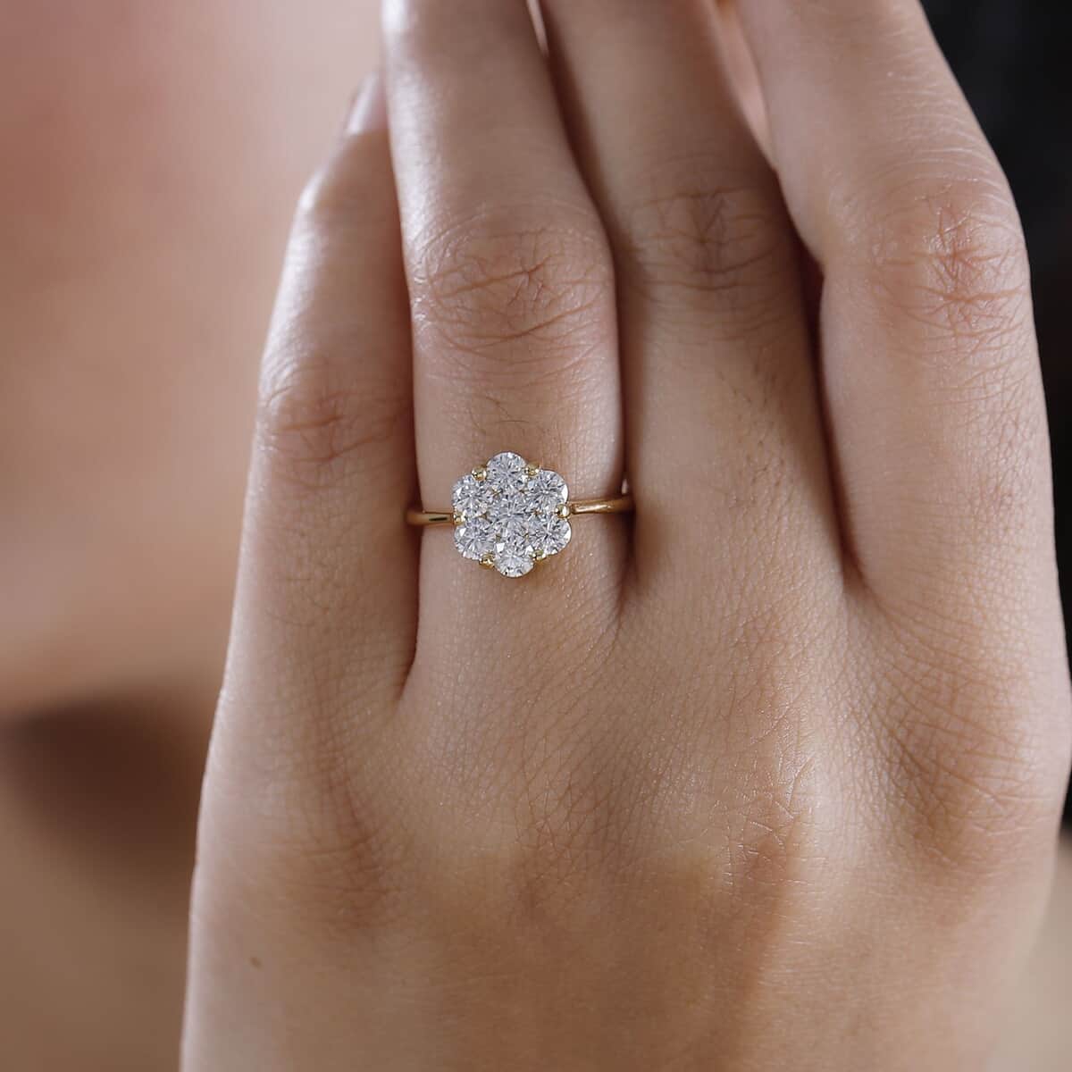 Moissanite Floral Ring in 18K Vermeil YG Over Sterling Silver (Size 10.0) 1.25 ctw image number 2