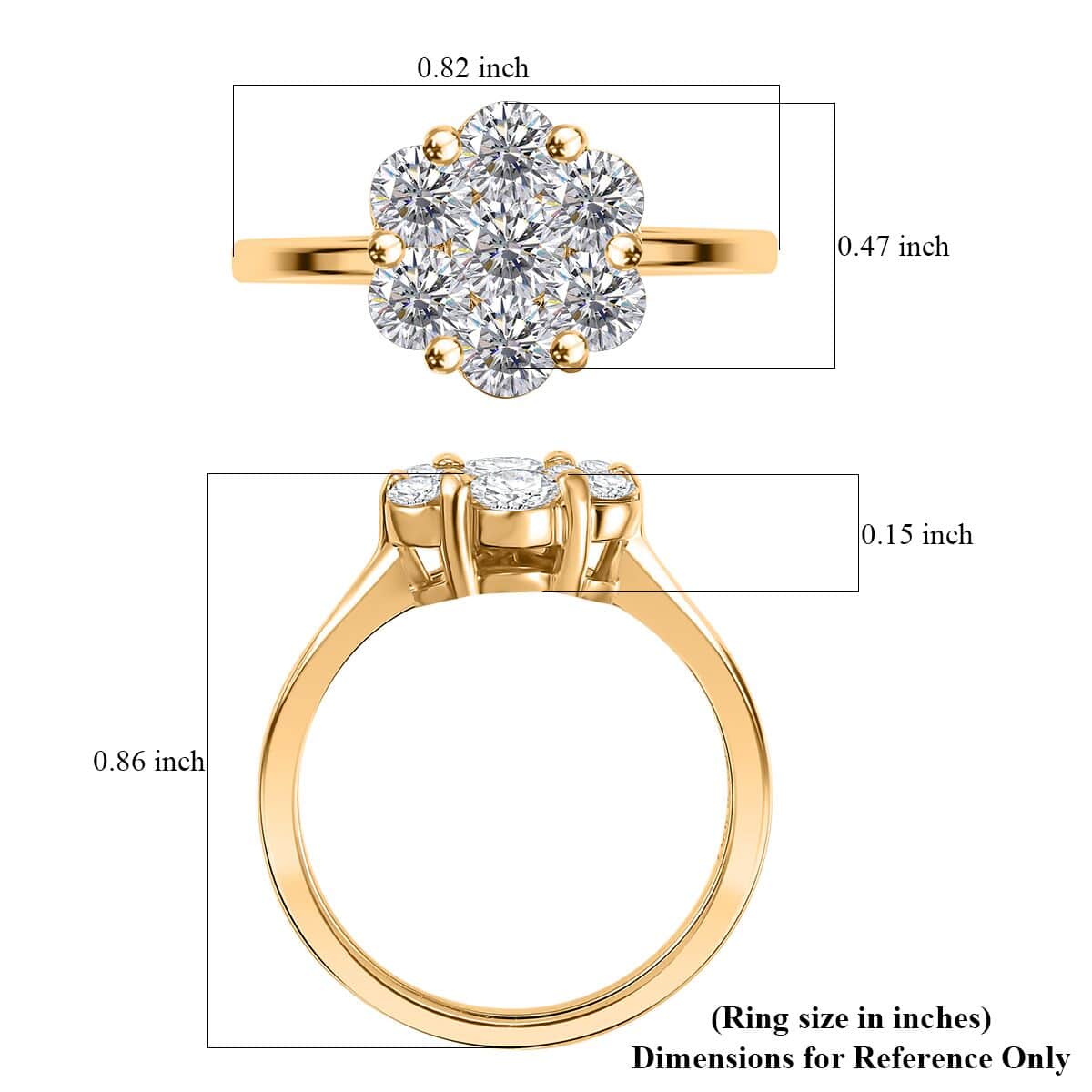 Moissanite Floral Ring in 18K Vermeil YG Over Sterling Silver (Size 10.0) 1.25 ctw image number 5