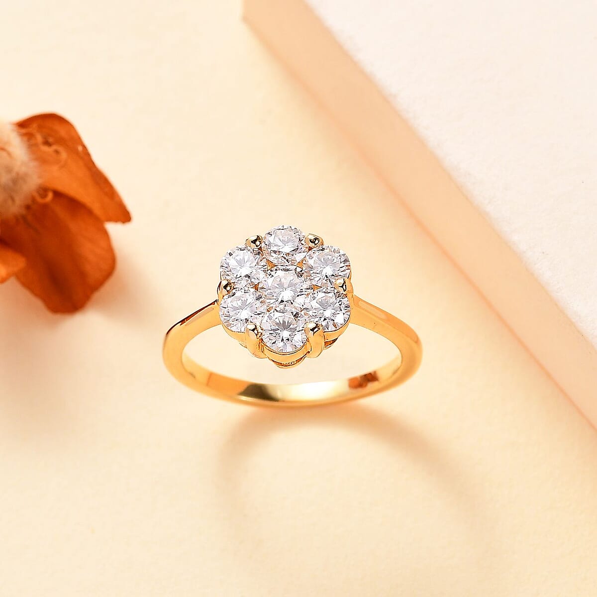 D'Joy Moissanite 1.25 tw Floral Ring in 18K Vermeil Yellow Gold Over Sterling Silver (Size 7.0) image number 1