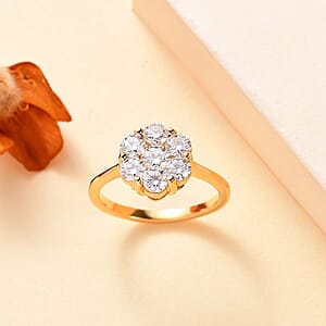 D'Joy Moissanite 1.25 tw Floral Ring in 18K Vermeil Yellow Gold Over Sterling Silver (Size 7.0)