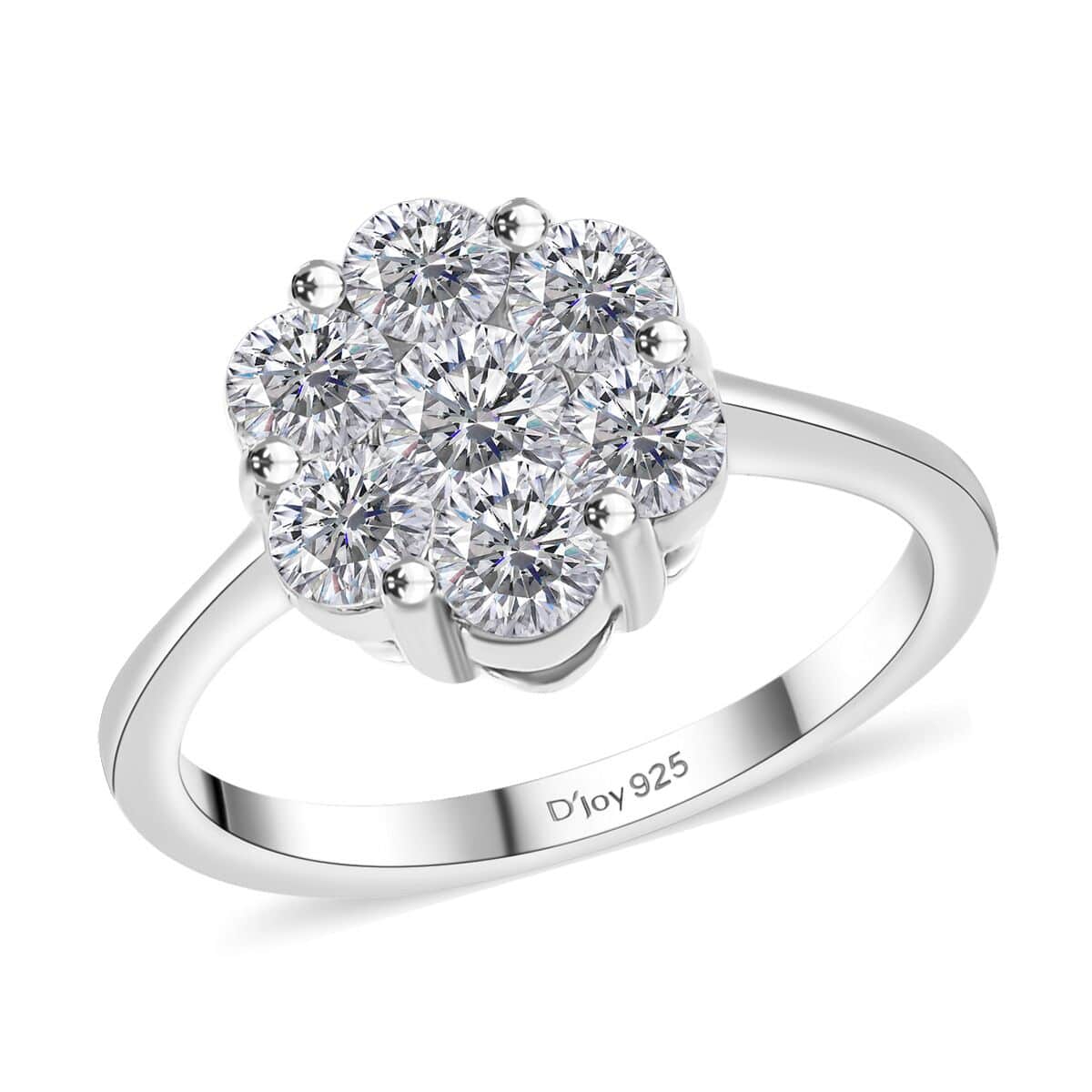 Moissanite 1.25 ctw Floral Ring in Rhodium Over Sterling Silver (Size 10.0) image number 0