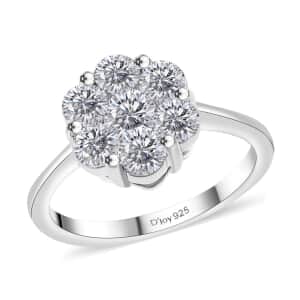 Moissanite 1.25 ctw Floral Ring in Rhodium Over Sterling Silver (Size 10.0)