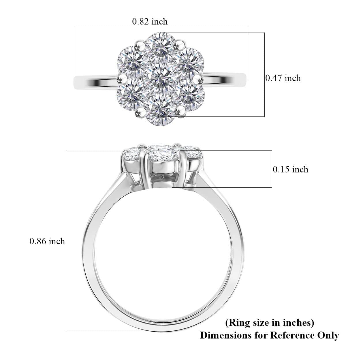 Moissanite 1.25 ctw Floral Ring in Rhodium Over Sterling Silver (Size 10.0) image number 5