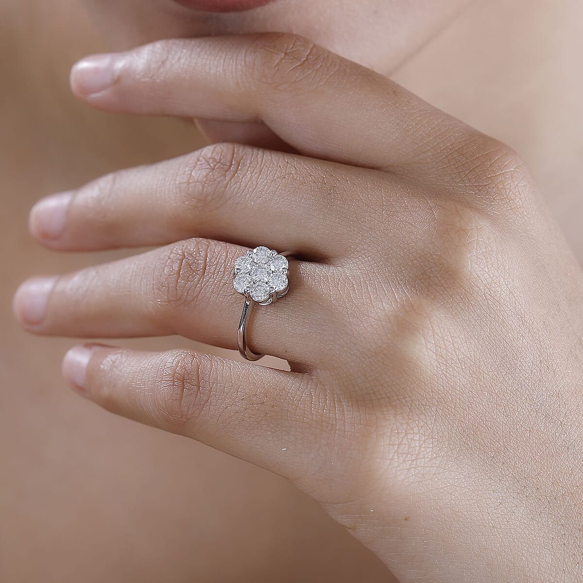 Moissanite 1.25 ctw Floral Ring in Rhodium Over Sterling Silver (Size 5.0) image number 2