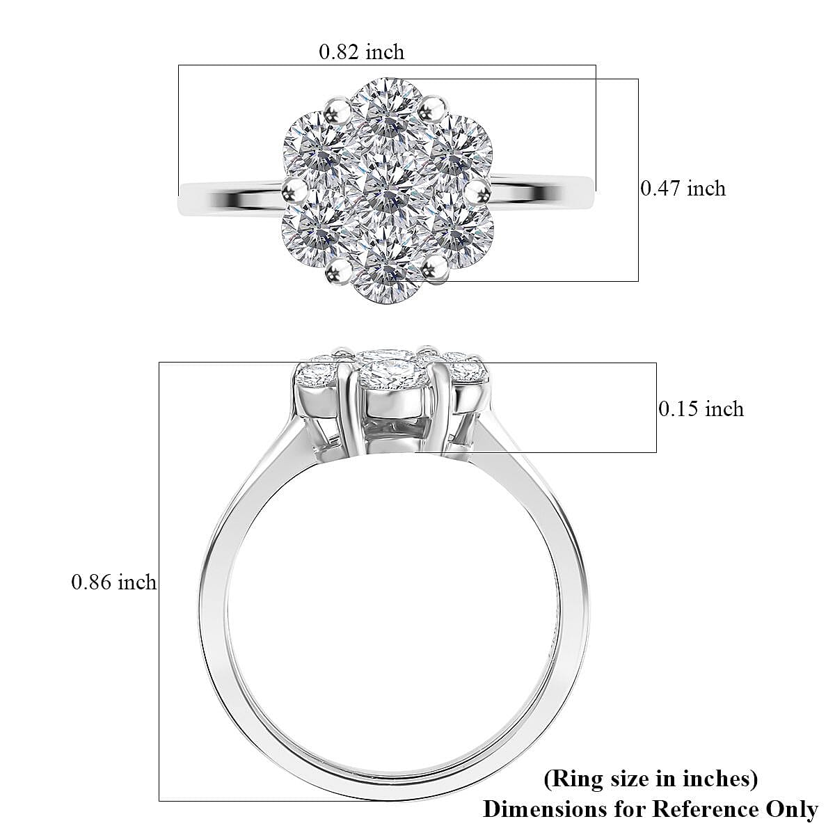 Moissanite 1.25 ctw Floral Ring in Rhodium Over Sterling Silver (Size 5.0) image number 5