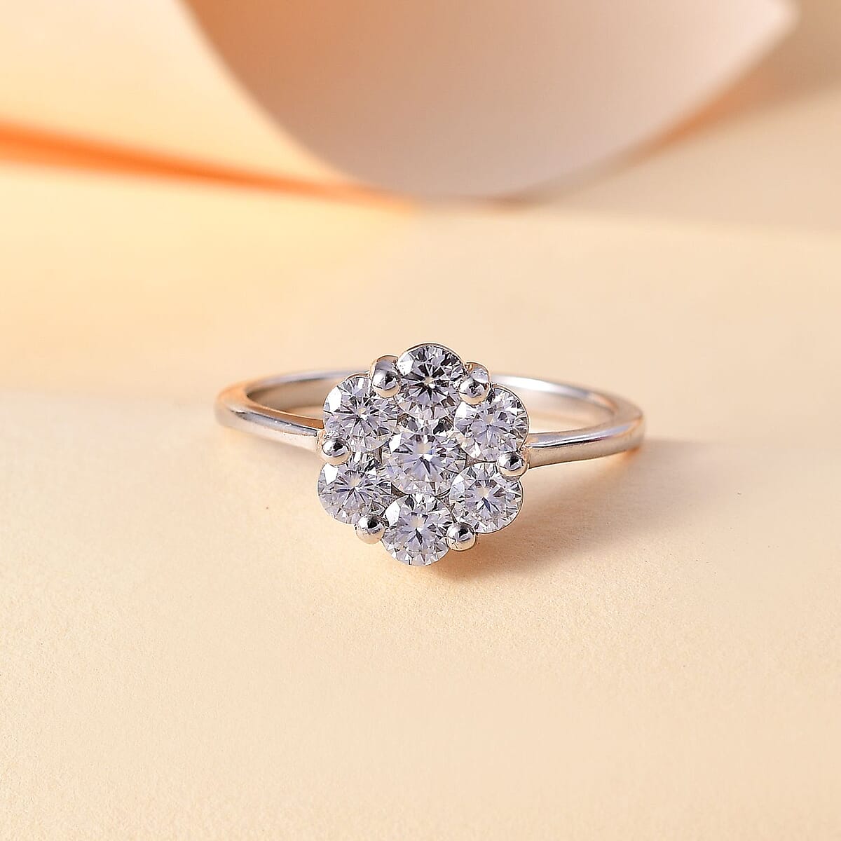Moissanite 1.25 ctw Floral Ring in Rhodium Over Sterling Silver (Size 6.0) image number 1