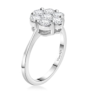 Moissanite 1.25 ctw Floral Ring in Rhodium Over Sterling Silver (Size 7.0)