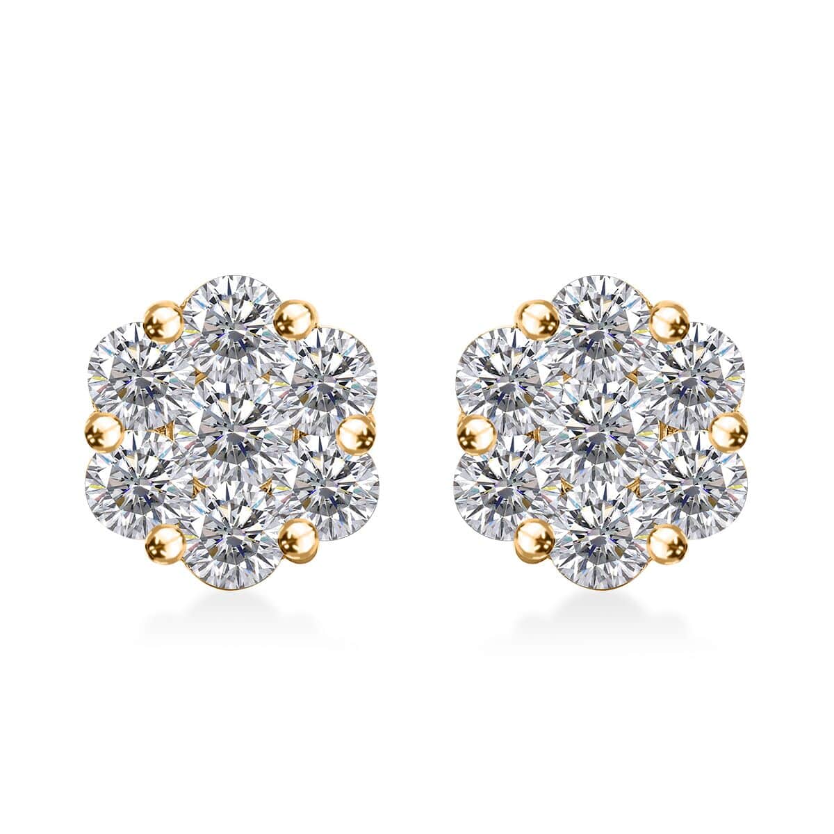 Moissanite Floral Stud Earrings in 18K Vermeil YG Over Sterling Silver 1.50 ctw image number 0