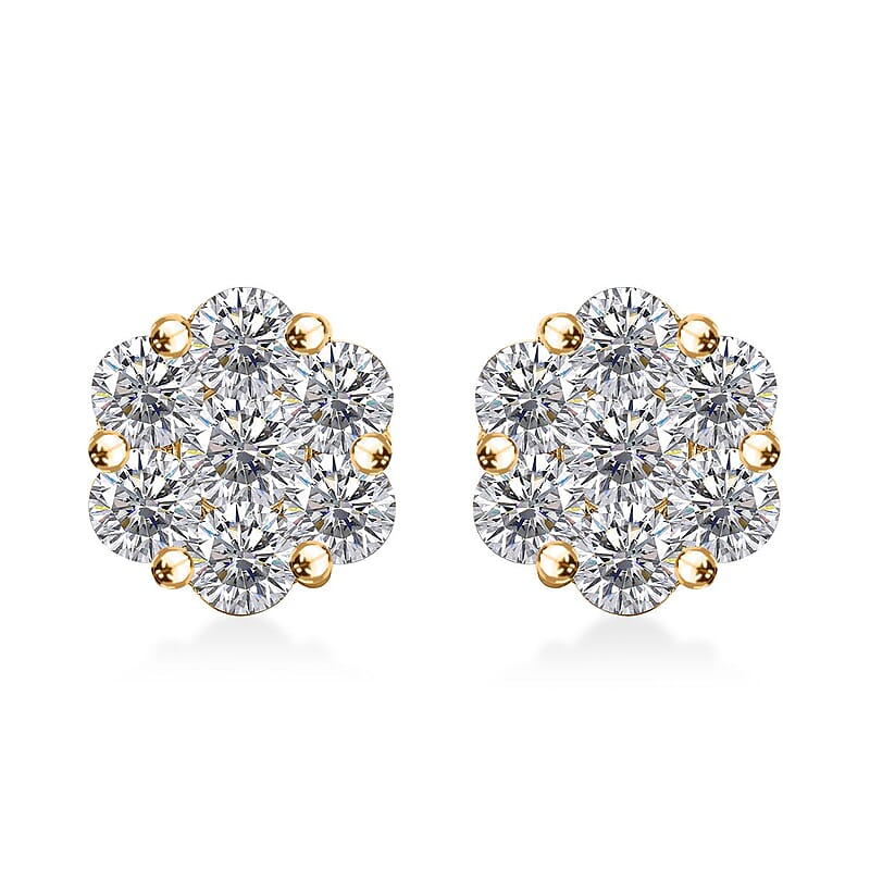 Moissanite 1.50 ctw Floral Stud Earrings in 18K Vermeil Yellow Gold Over Sterling Silver