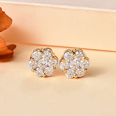 Moissanite 1.50 ctw Floral Stud Earrings in 18K Vermeil Yellow Gold Over Sterling Silver