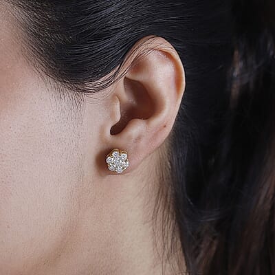 Moissanite 1.50 ctw Floral Stud Earrings in 18K Vermeil Yellow Gold Over Sterling Silver