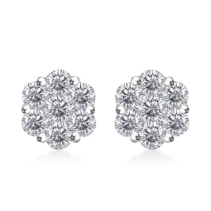 Moissanite 1.50 ctw Floral Stud Earrings in Rhodium Over Sterling Silver