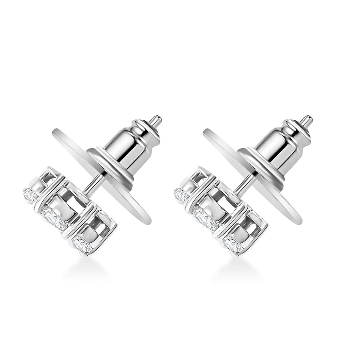 Moissanite 1.50 ctw Floral Stud Earrings in Rhodium Over Sterling Silver image number 3