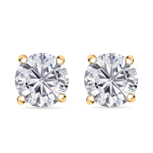 100 Facets Moissanite 1.50 ctw Solitaire Stud Earrings in 18K Vermeil Yellow Gold Over Sterling Silver