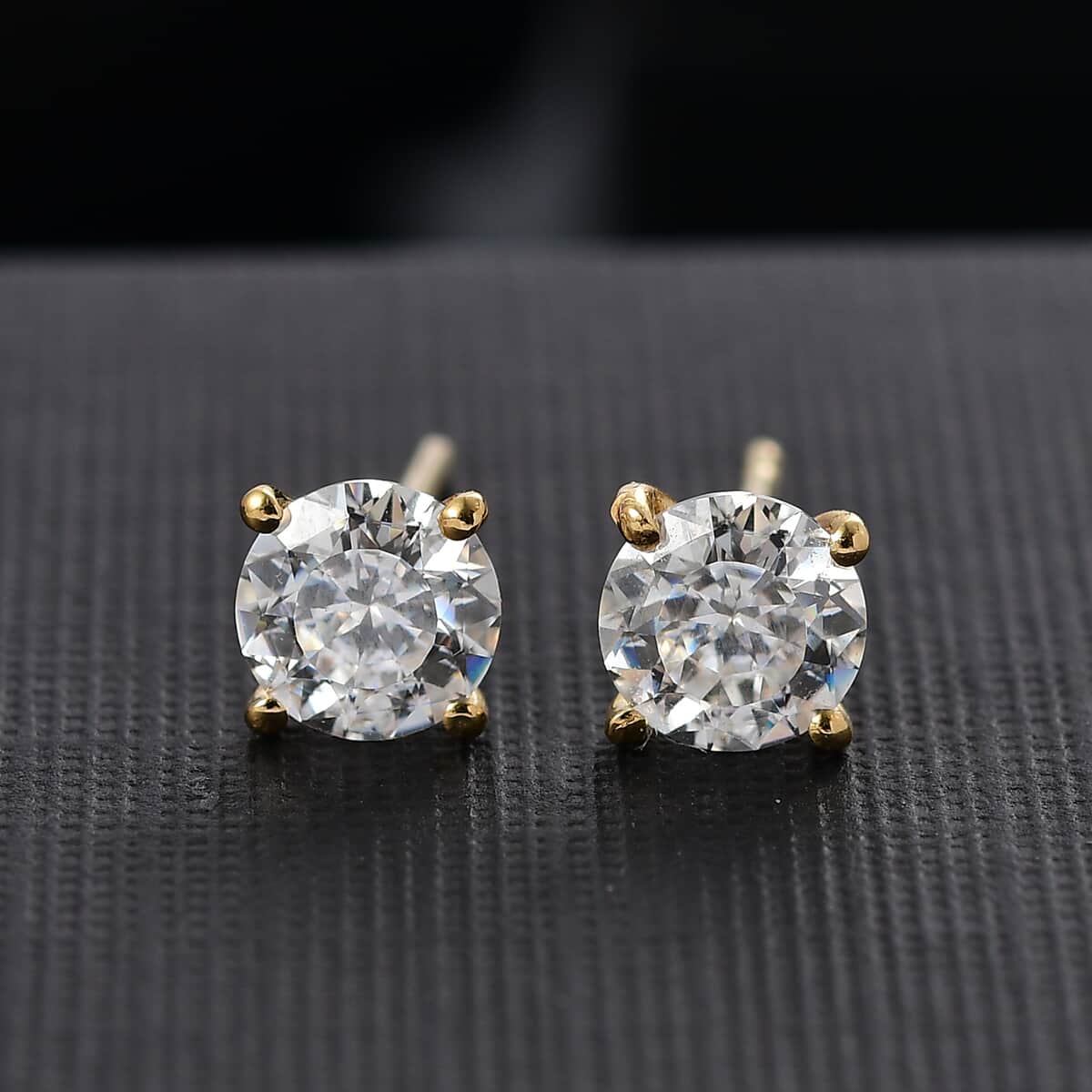 100 Facets Moissanite 1.50 ctw Solitaire Stud Earrings in 18K Vermeil Yellow Gold Over Sterling Silver image number 1