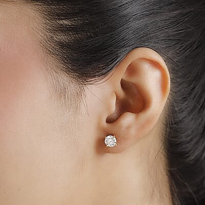 100 Facets Moissanite 1.50 ctw Solitaire Stud Earrings in 18K Vermeil Yellow Gold Over Sterling Silver