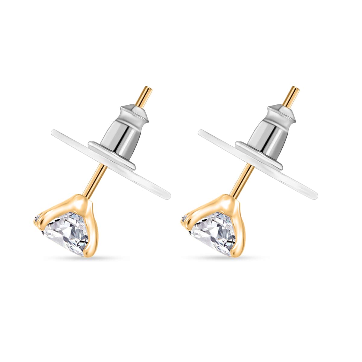 100 Facets Moissanite 1.50 ctw Solitaire Stud Earrings in 18K Vermeil Yellow Gold Over Sterling Silver image number 3