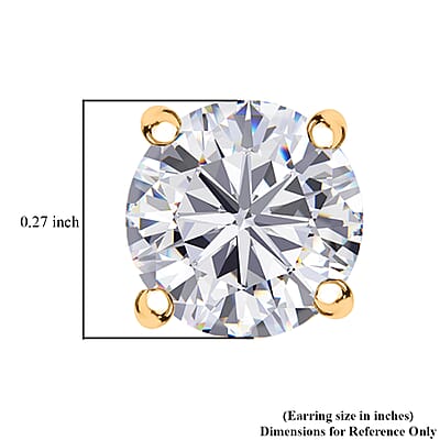 100 Facets Moissanite 1.50 ctw Solitaire Stud Earrings in 18K Vermeil Yellow Gold Over Sterling Silver