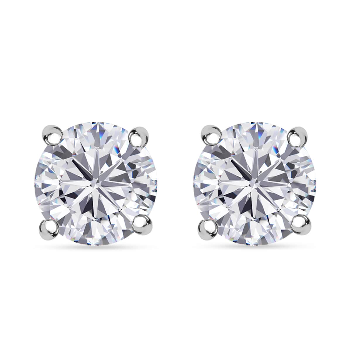 100 Facets Moissanite 1.50 ctw Solitaire Stud Earrings in Rhodium Over Sterling Silver image number 0