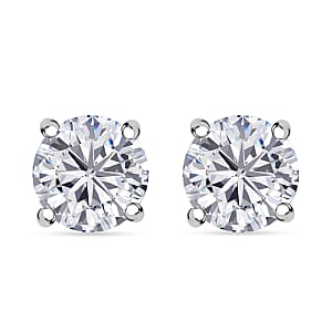 100 Facets Moissanite 1.50 ctw Solitaire Stud Earrings in Rhodium Over Sterling Silver