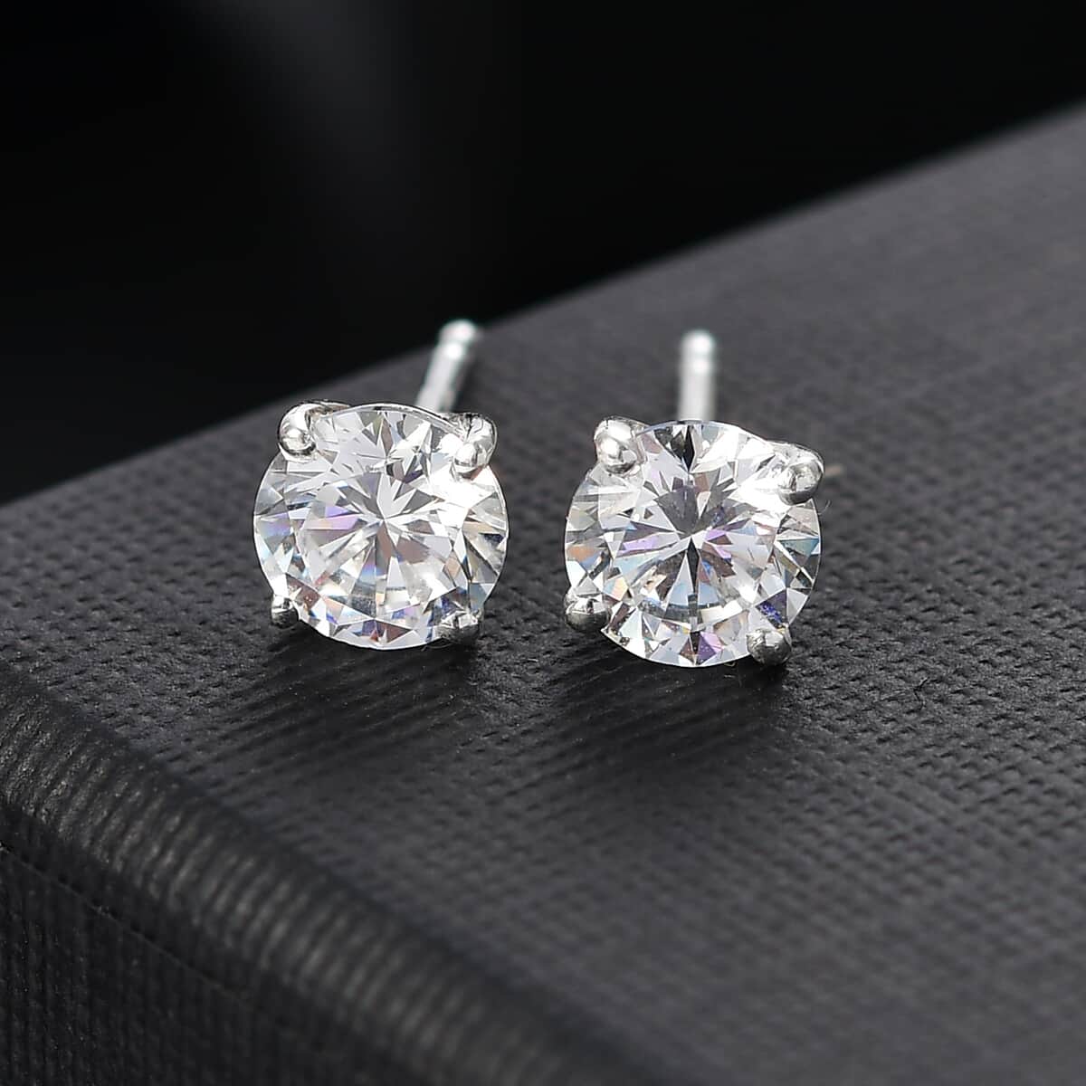 100 Facets Moissanite 1.50 ctw Solitaire Stud Earrings in Rhodium Over Sterling Silver image number 1