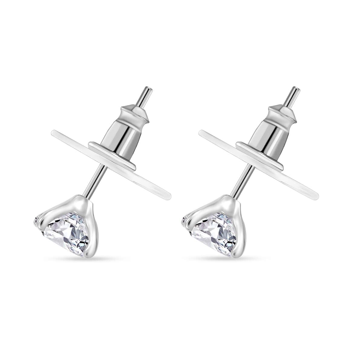 100 Facets Moissanite 1.50 ctw Solitaire Stud Earrings in Rhodium Over Sterling Silver image number 3