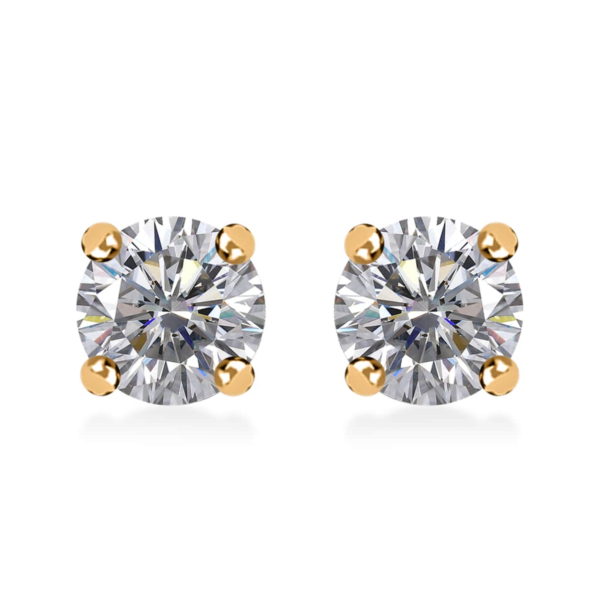 Moissanite 1.30 ctw Solitaire Stud Earrings in 18K Vermeil Yellow Gold Over Sterling Silver image number 0