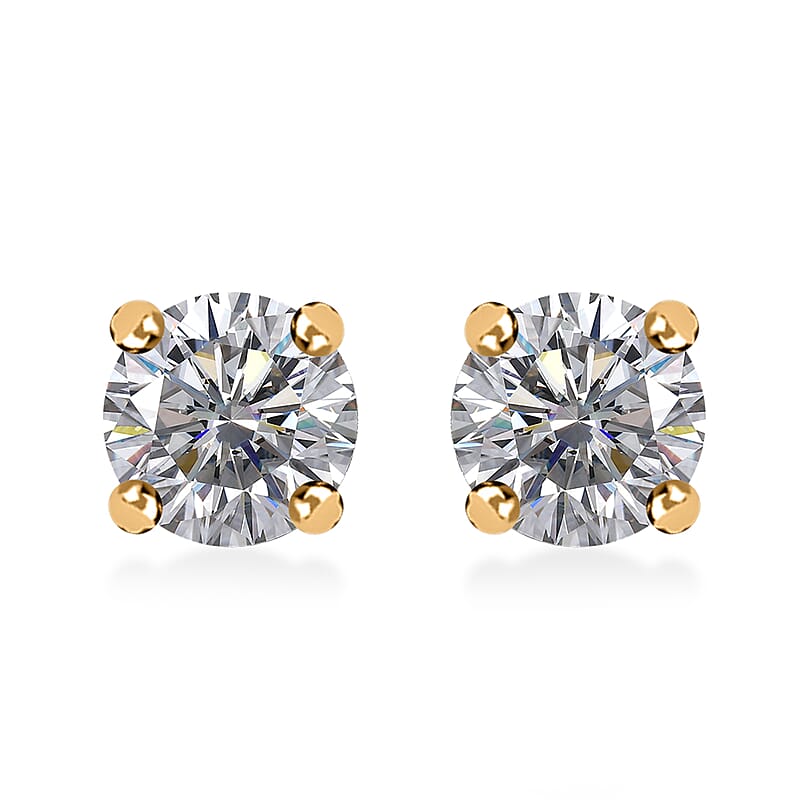 Moissanite 1.30 ctw Solitaire Stud Earrings in 18K Vermeil Yellow Gold Over Sterling Silver