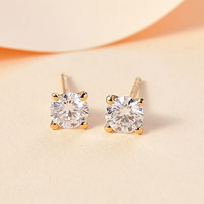 Moissanite 1.30 ctw Solitaire Stud Earrings in 18K Vermeil Yellow Gold Over Sterling Silver