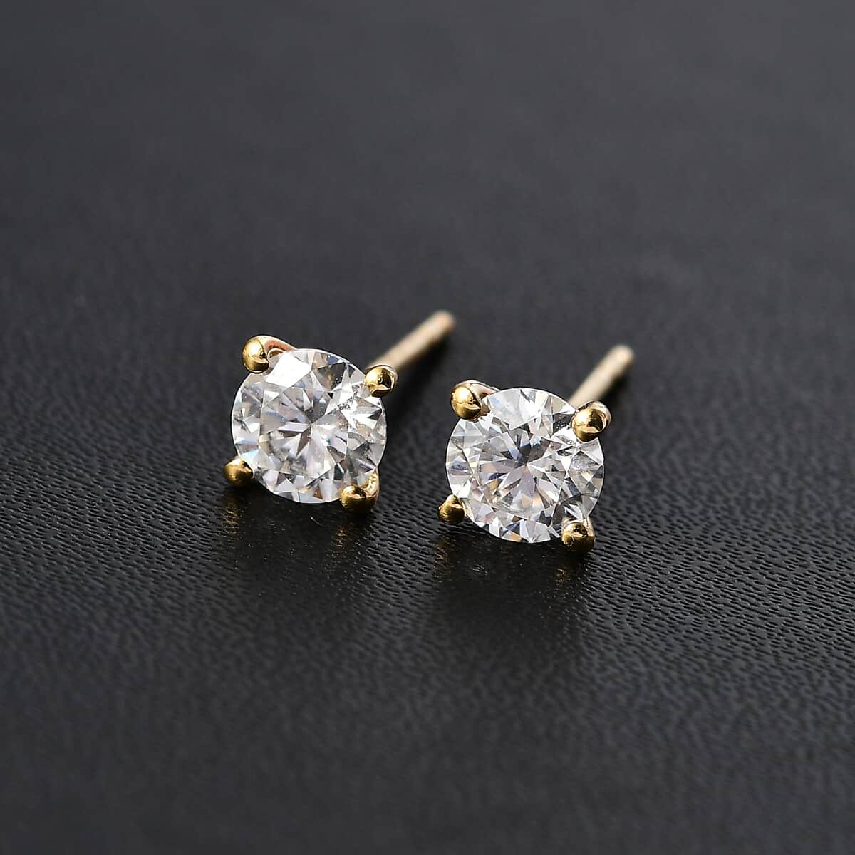 Moissanite 1.30 ctw Solitaire Stud Earrings in 18K Vermeil Yellow Gold Over Sterling Silver image number 2